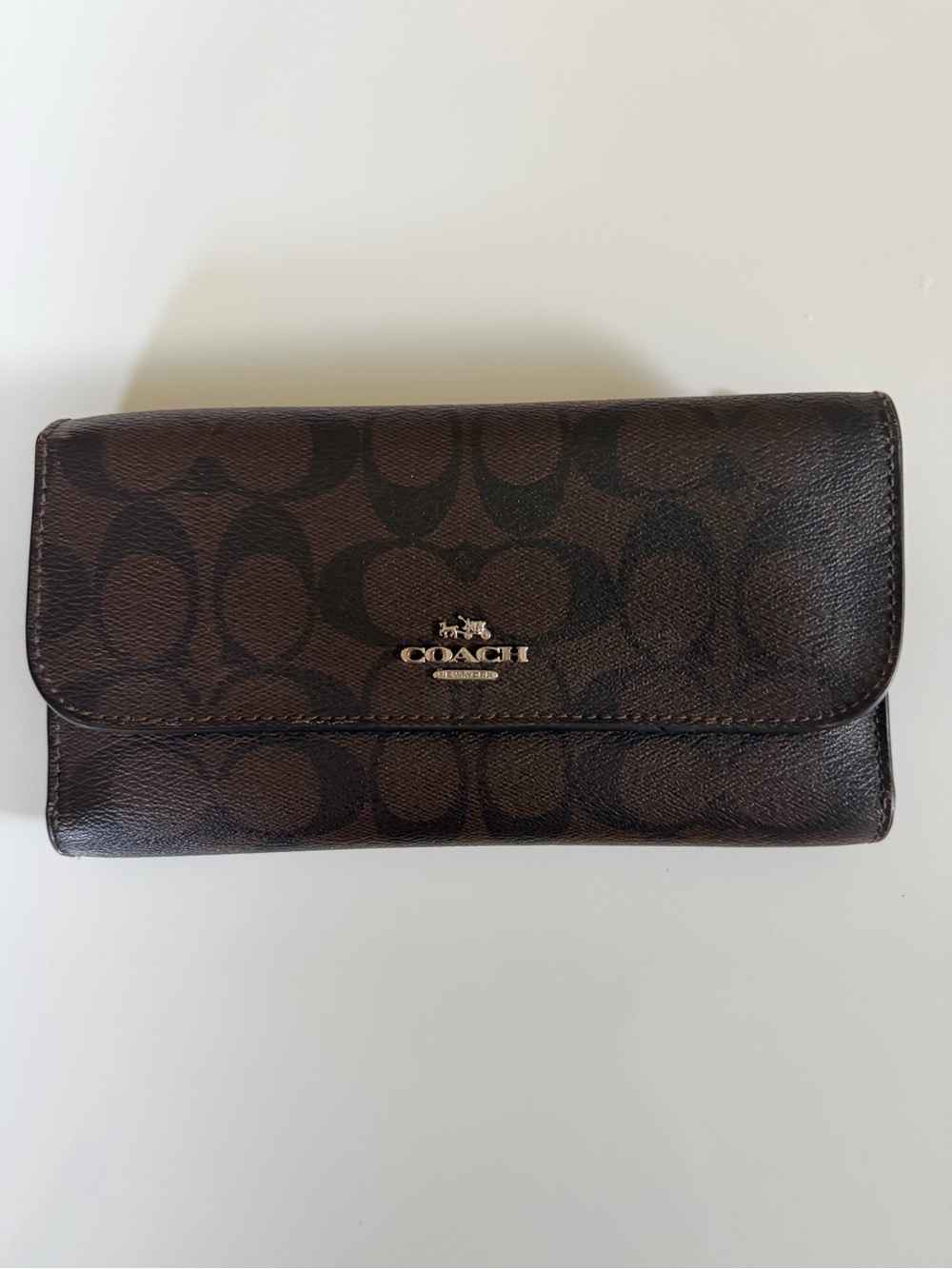 COACH Signature Canvas Trifold Wallet in Brown